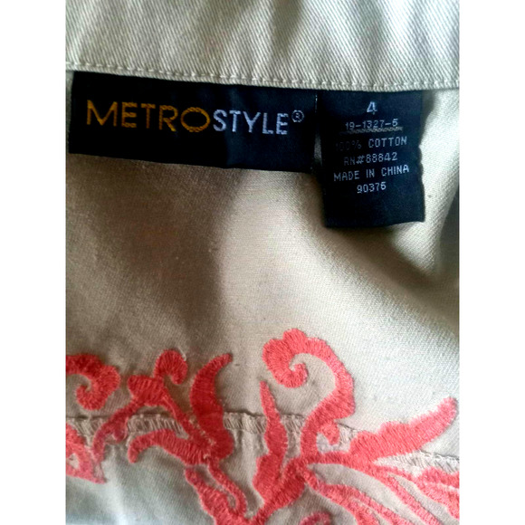 Metro Style tan woman's lightweight orange embroidered jacket, sz 4 - Picture 5 of 5